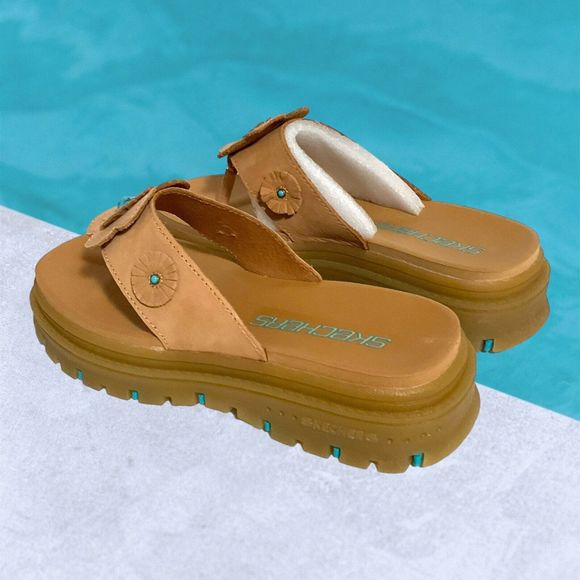 Vtg 90's Y2K Skechers Sky Jammers Wheat Tan Leather Thong Sandals Size 6 W WIDE - Picture 8 of 16